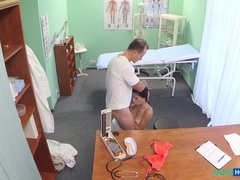 Leie, Arzt, Hundestellung, Fingern, Lecken, Krankenschwester, Büro, Uniform