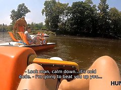 After fun on catamaran busty beauty sucking hunters dick in forest