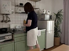 Hot Japanese MILF Chisato Shoda Gives Stepson a Wild Handjob and Titty Fuck