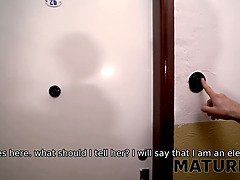 Watch this chubby mature babe get her natural tits and pussy stretched by Buddy's big dick in POV