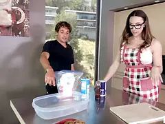 Busty horny milf Chanel Preston fucks her lazy stepson until he is ready to explode