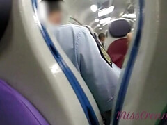 Homme nu et filles habillées, Exhib, Masturbation, De plein air, Public, Chatte, Train, Voyeur