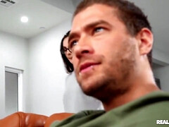 Brunette In Glasses Bares Pussy To Ride A Hard Dick On Couch - Aften Opal And Xander Corvus