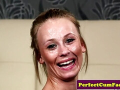 UK cum babe sucking dick until facial cumshot