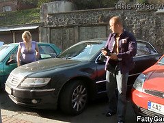 Chubby blonde picks up stranger for sex play