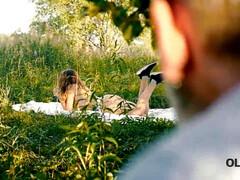 Blond, Rondborstig, Daddy, Brillen, Hd, Buiten, Kut duiken, Tiener