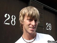 Blonde old granny ride stranger's cock public