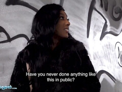 Public Agent Brit Dark-Hued Asia Rae Juggles her Donk on Gigantic Man-Meat