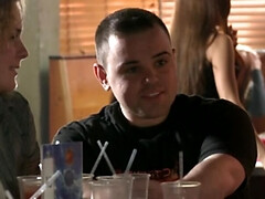 Brunette girl is interviewing guys for porn casting in the club