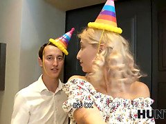 Guy receives money for letting hunter assfuck his cute blond GF