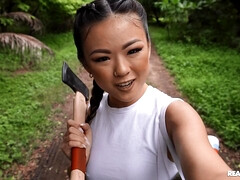 Asian petite teen Lulu Chu gets banged in the forest