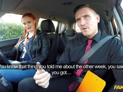 Pale redhead bitch pleasuring examiner in the car
