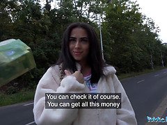 British teen with big tits sucks and fucks big cock in public after being run over by fake taxi