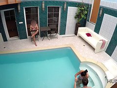 POV: Watch as this horny Czech babe gets licked while her cuckold hubby swims in the pool
