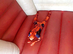 Deadpool pop a bouncy Castle and smash it