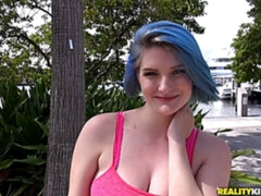 Lusty blue-haired chick Ava Steel opens her hole for a big boner