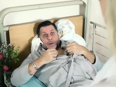 Old guy is love sick so nurses fuck and suck him