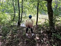 Sexy milf Munchengold with long labia in homemade video pisses twice on the street and gets fucked from behind by the lake