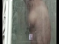 I spy on my husband while he takes a shower....it made me want to fuck watching him masturbate