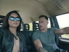 Latina Nikol flashes her tits & fucks in the backseat for a free ride
