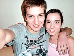 素人, デカチン, フェラチオ, 茶髪の, 浮気者, バック, キス, パンティ