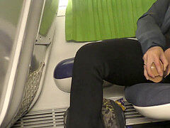 Cameltoe and dildo boning on a public train