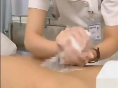 Japanese nurse practices her handjob technique