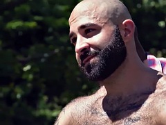 IR tattooed hairy stud barebacked by BBC outdoor after BJ