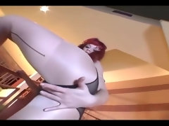 Masturbation, Collant, Petite femme, Rousse roux, Solo, Adolescente, Nénés, Jouets