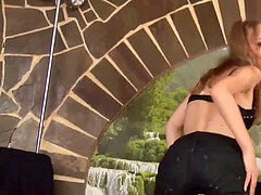 Leie, Flashen, Jeans, Lesbisch, Lingerie, Zierlich, Dürr, Strümpfe