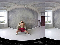 Hot blonde amateur teenage unwrapping her red micro-skirt