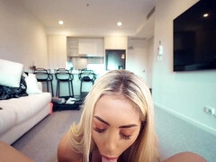 Fit Kitty sucks and rides thick throbbing cock in POV