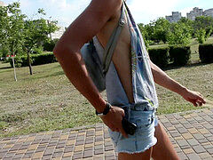 Amateur, Jeans, Al aire libre, Público, Tetas