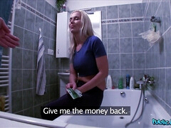 Enthousiasteling, Kont, Blond, Pijpbeurt, Natuurlijke tieten, Gezichtspunt, Douche, Nat