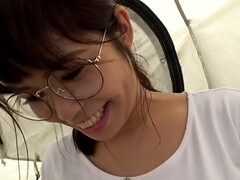 Hot asian nerd girl gets massive facial