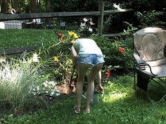 Skinny teen girl masturbates outdoor