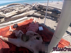 Voyeur Watching Us While My Hot Teacher Masturbating And Cumshot Cock In Nudist Beach Public P1