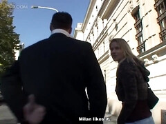 Sexy Janet is treated and seduced for deep blowjob!