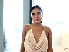 Petite Latina GABBY Martinez swallows a huge load while getting her pretty face creamed by a hung stud