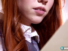 Redhead schoolgirl dolly little masturbates in uniform