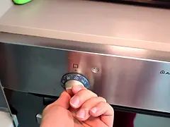 Stepson surprises his stepmother in sexy pajamas in the kitchen