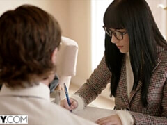 Anal, Cul, Sucer une bite, Brunette brune, Lunettes, Hard, Élève, Claque