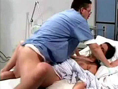 romp with patient in clinic bed