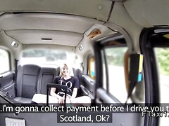 Blonde masturbates in backseat in cab then fucks
