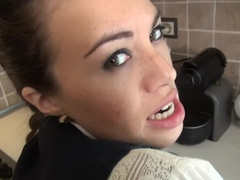 She fucks with her cloths on with her step father before to go to work