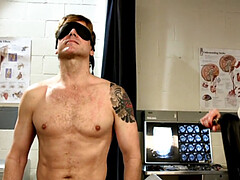 Rubia, Amarrada, Médico, Enfermera, Oficina, Aceite, Medias largas, Tatuaje