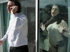 Zwart, Blond, Hondjeshouding, Harig, Handbeurt, Interraciaal, Tiener, Tieten likken