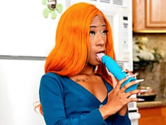 Zwart, Pijpbeurt, Hondjeshouding, Zwart, Masturbatie, Roodharige vrouw, Geschoren, Tieten likken