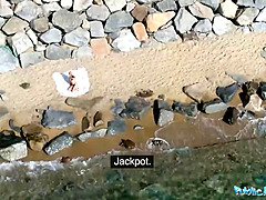 ビーチ, 美人, ビキニ, ブロンド, Hd, 小柄, 公共, スペイン人