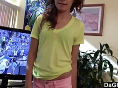 18 jaar, Kont, Bruinharig, Sperma shot, Gezichtspunt, Strippen, Plagen, Tiener